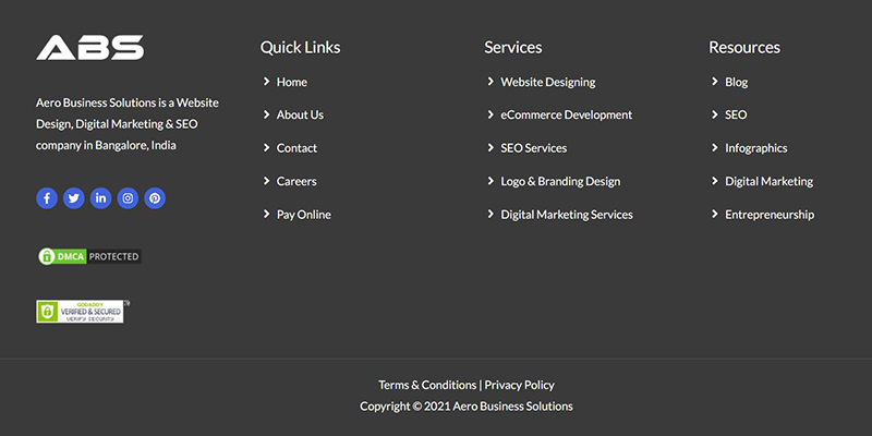 website footer design and quicklinks example