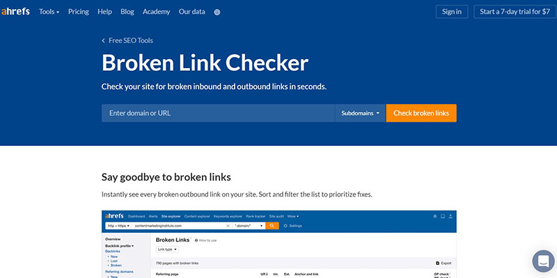 ahrefs broken links checker free tool screenshot