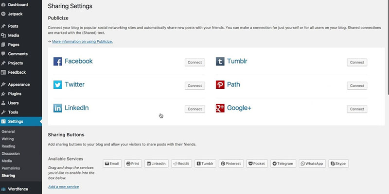 add social sharing buttons using jetpack plugin