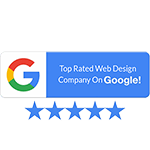 150X150 pixels wide Blue Google My Business 5 Star Rating Badge of top rated web design company on google aero business solutions abs bangalore india