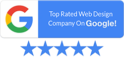 250X116 pixels wide Blue Google My Business 5 Star Rating Badge of top rated web design company on google aero business solutions abs bangalore india