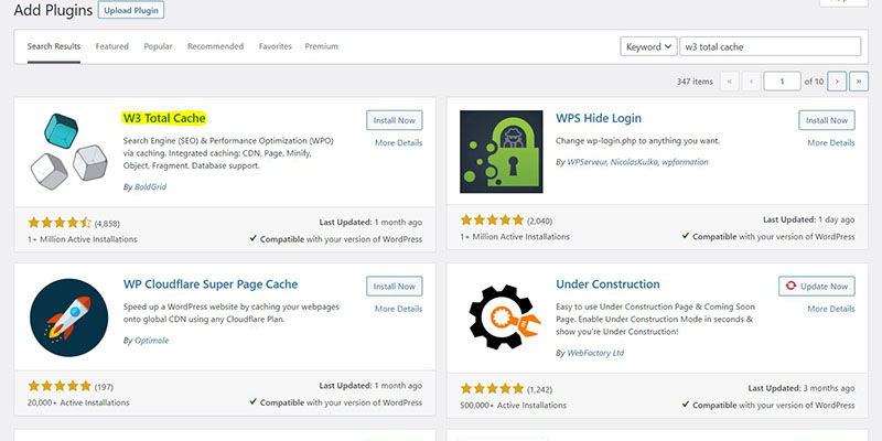 wordpress caching plugins w3 total cache
